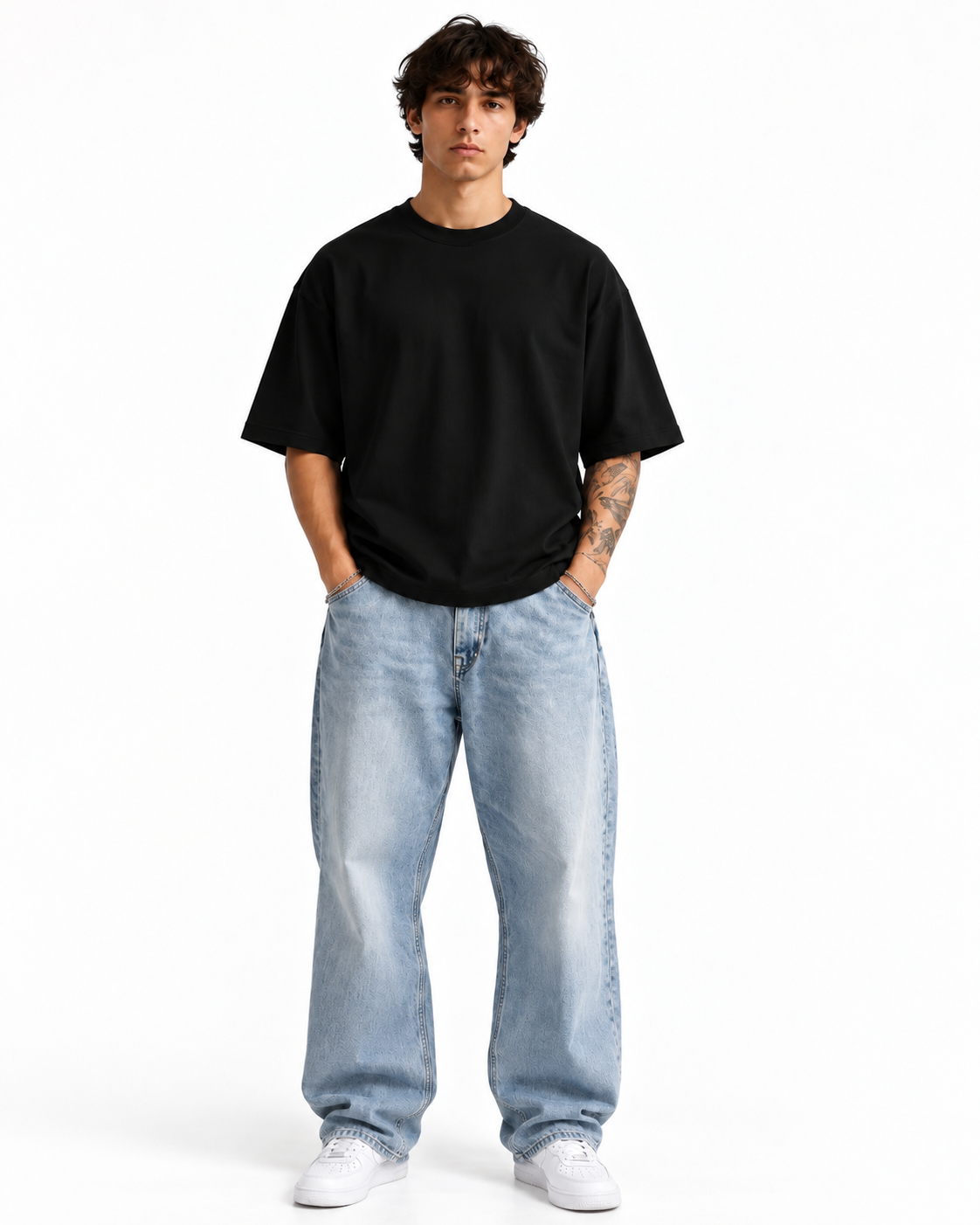 Front view of the black oversized drop-shoulder t-shirt